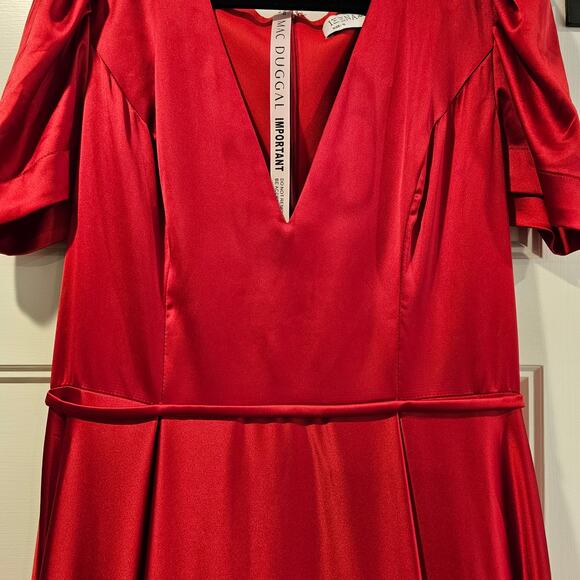 Mac Duggal 26606 Puff Sleeve A Line V Neck Satin Gown Long Dress Red Size 10 - Picture 6 of 11